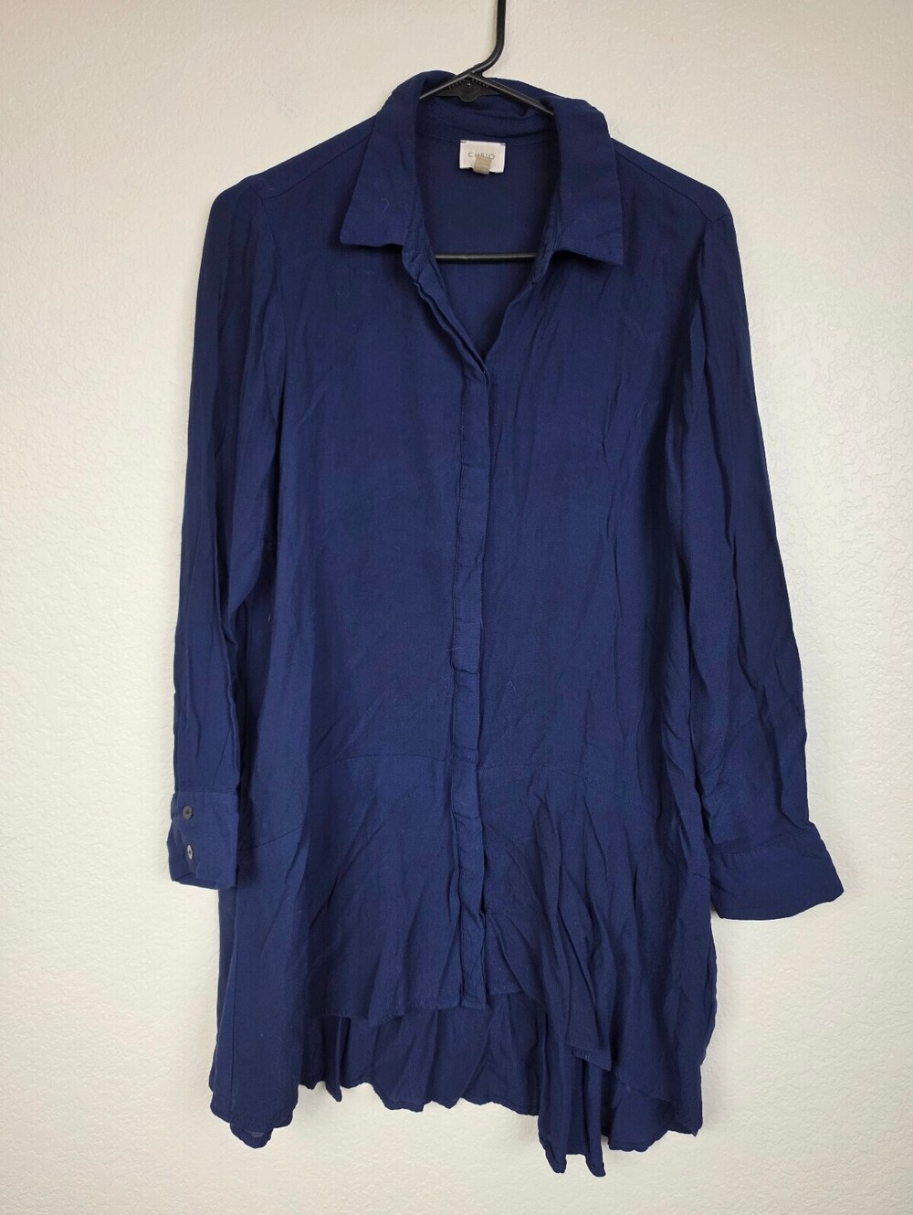 Cupio Navy Blue Long Sleeve Viscose Shirt Dress Medium